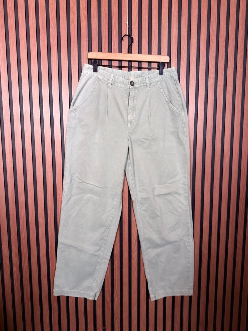 Free People Pants 10 Womens Green Twill Small Pleat Canvas High Waisted
